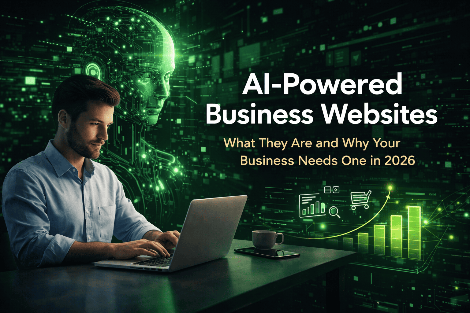 AI-powered business website concept with modern digital workspace